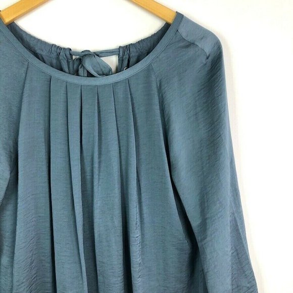 LOFT Blue Silky Tie Back Pleated Blouse - Picture 2 of 6